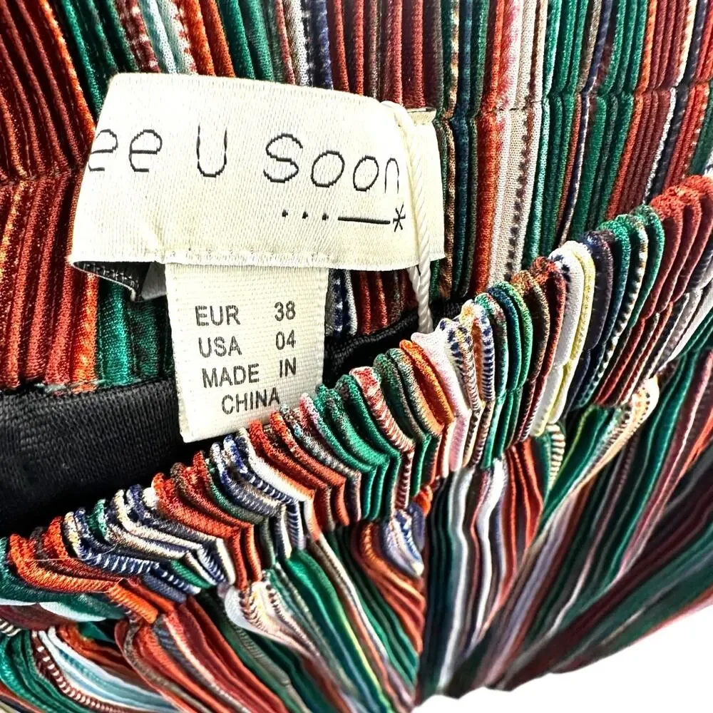 Anthropologie See U Soon Red Green Multicolor Striped Skirt Size 4